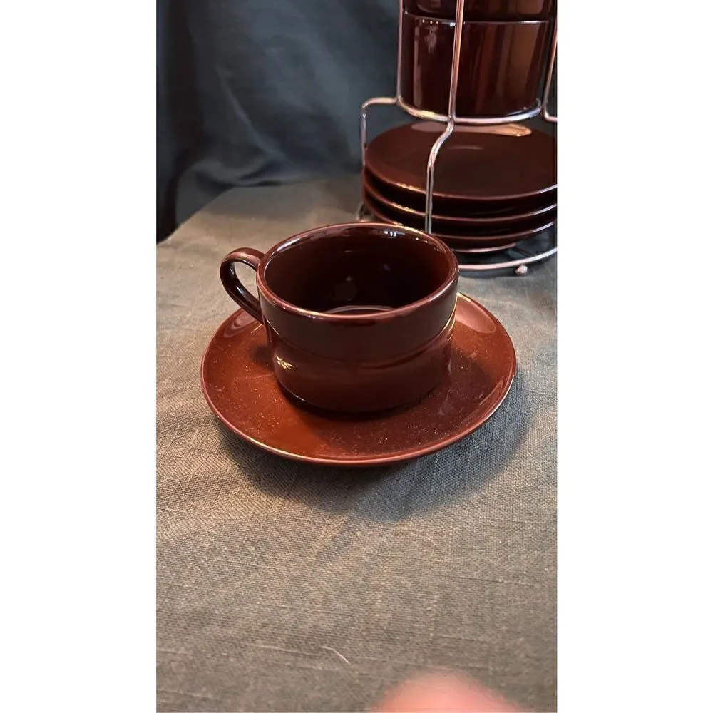 PIER ONE SET OF 4 STONEWARE COFFEE MUGS AND SAUCERS
